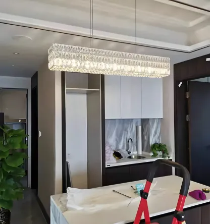 Modern Clear Crystal Rectangular Pendant Light Image - 2