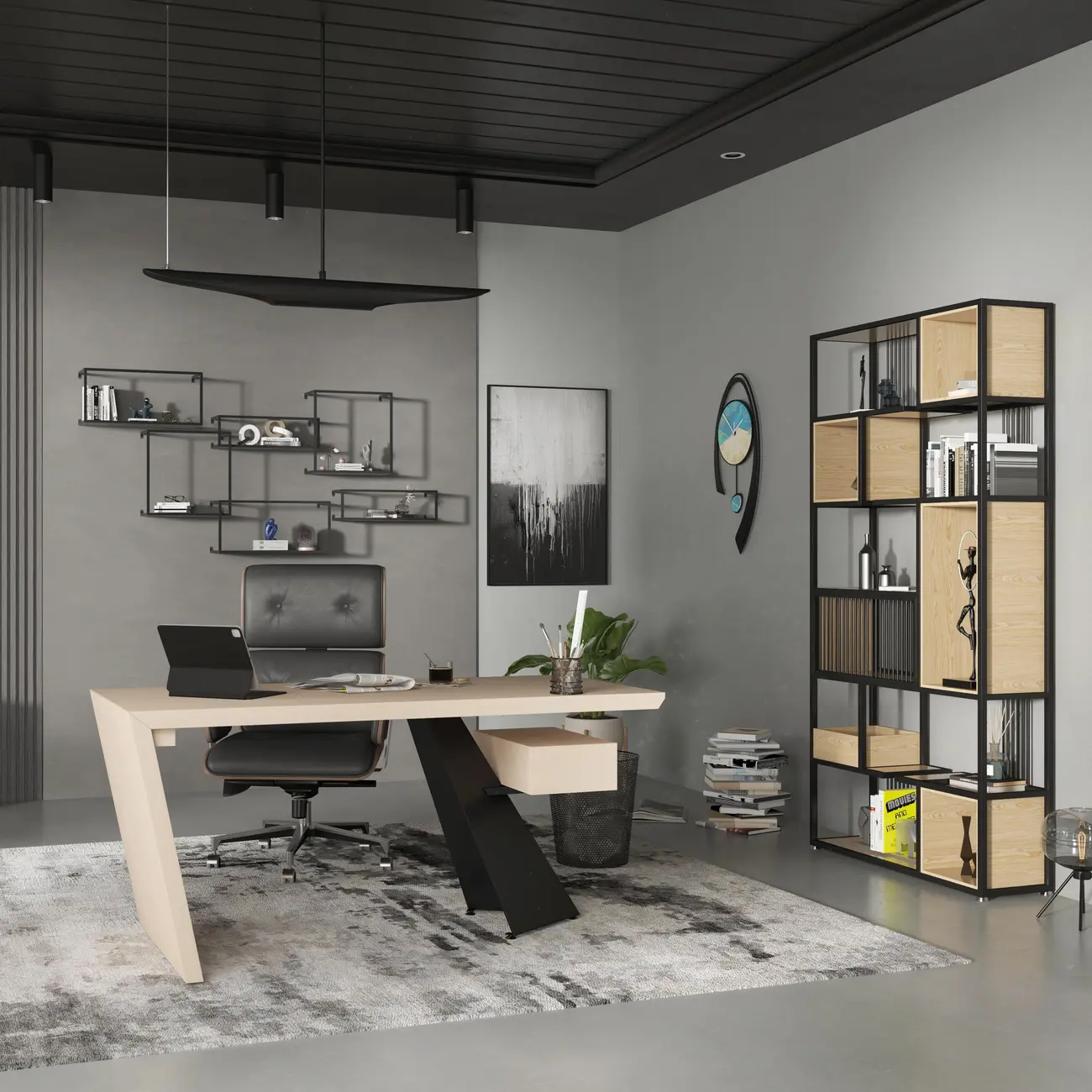 Black Wooden Adjustable Height Swivel Upholstered Desk Chair Home Office Image - 7 | homeyfad