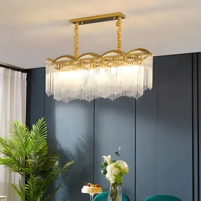 Gold Fluted Crystal Chain Chandelier for Dining Room Image - 1