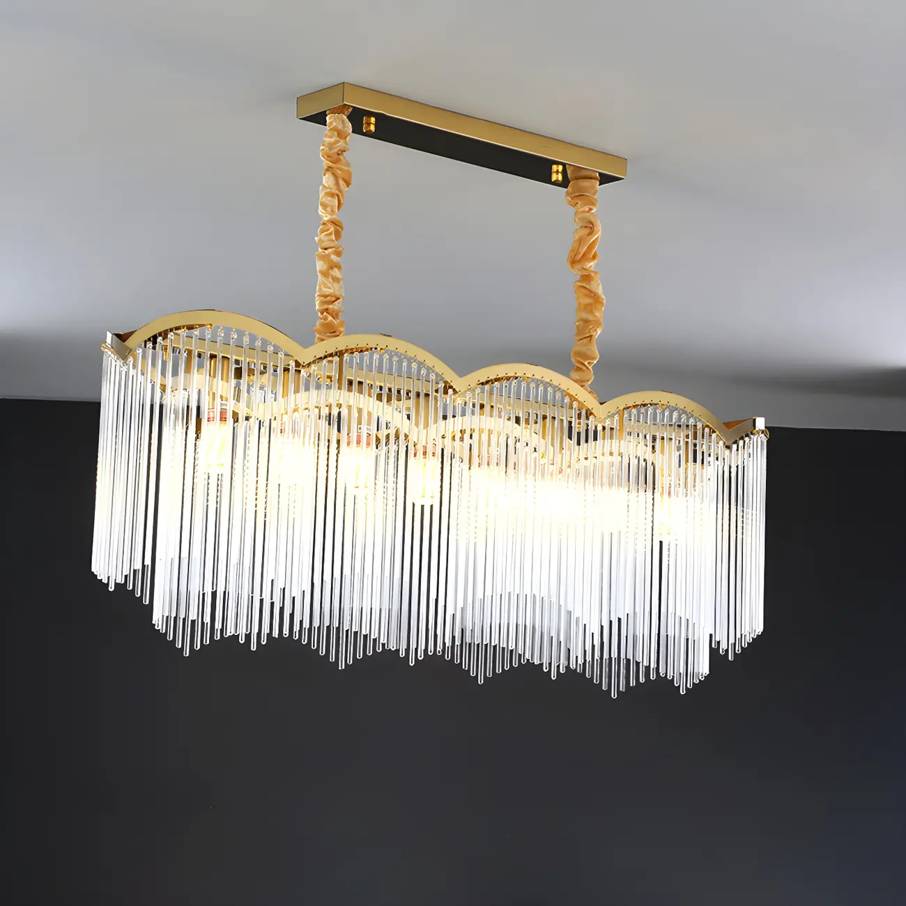 Gold Fluted Crystal Chain Chandelier for Dining Room Image - 4 | homeyfad