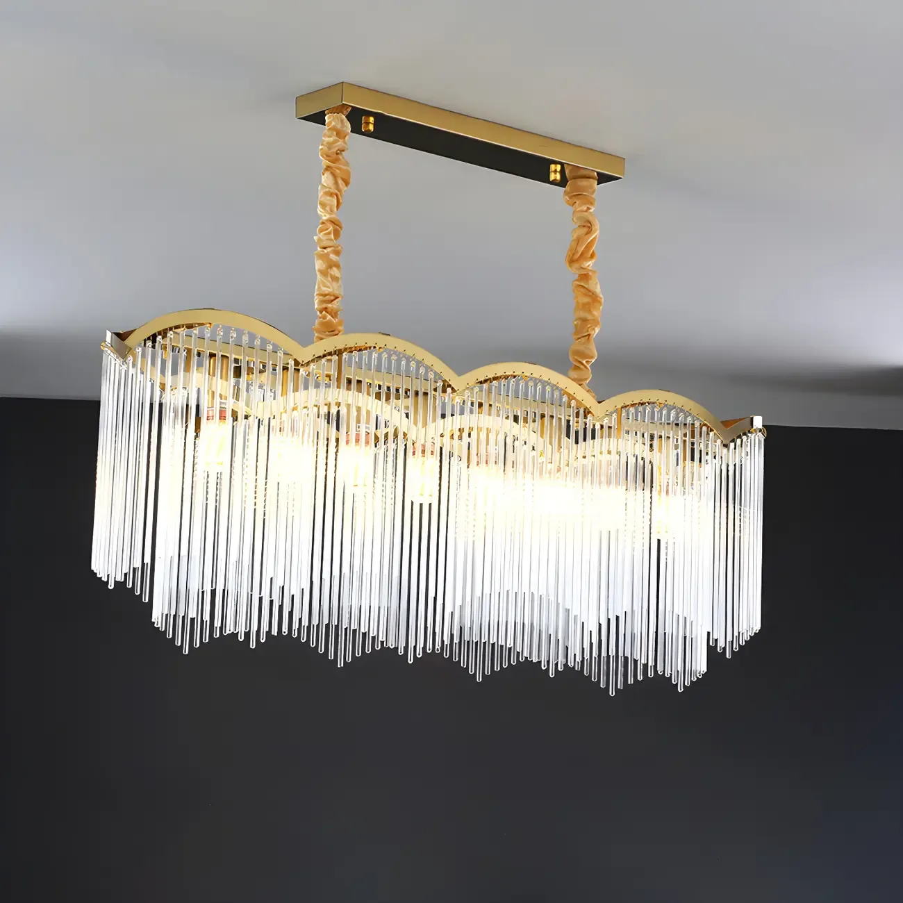 Gold Fluted Crystal Chain Chandelier for Dining Room Image - 4