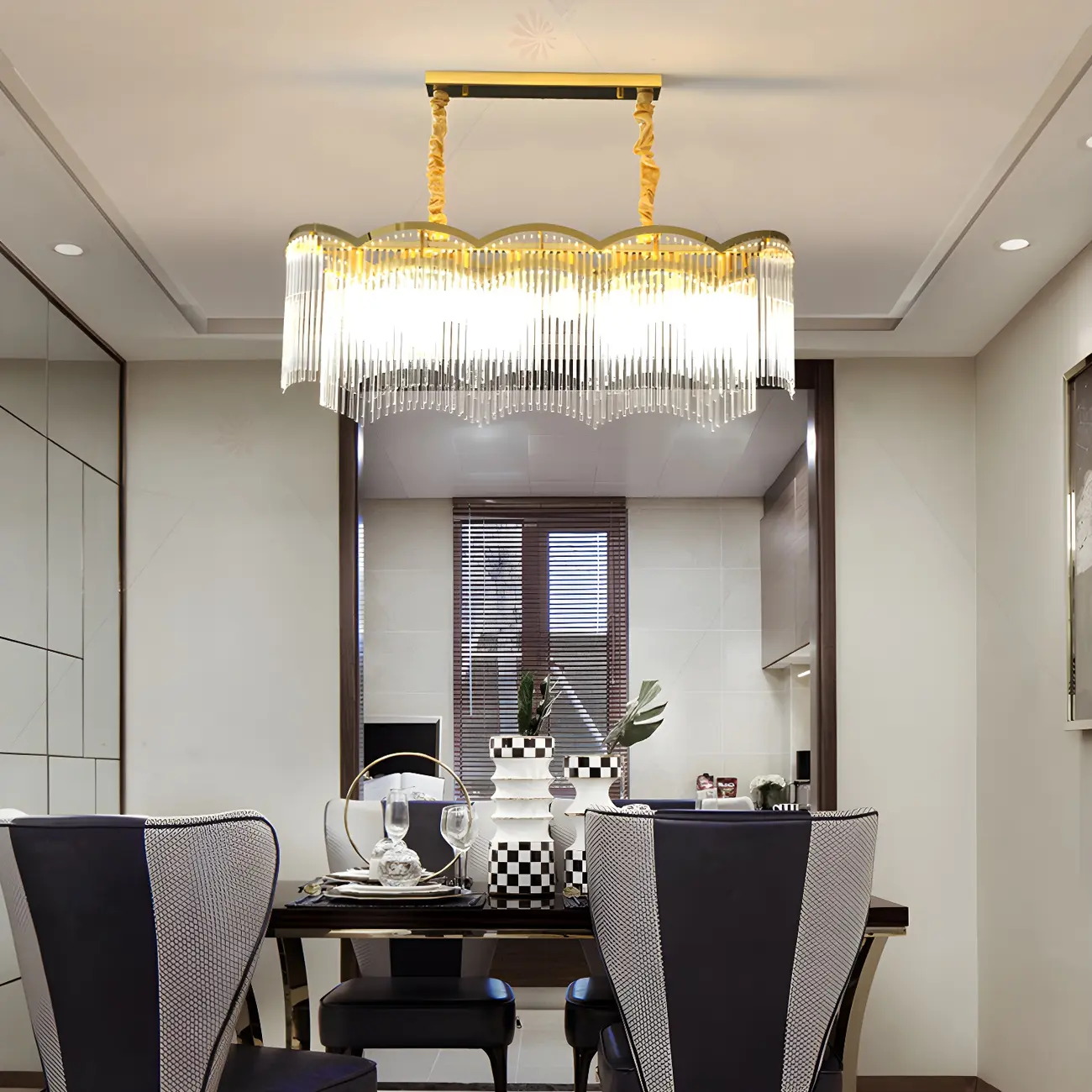 Gold Fluted Crystal Chain Chandelier for Dining Room Image - 3 | homeyfad