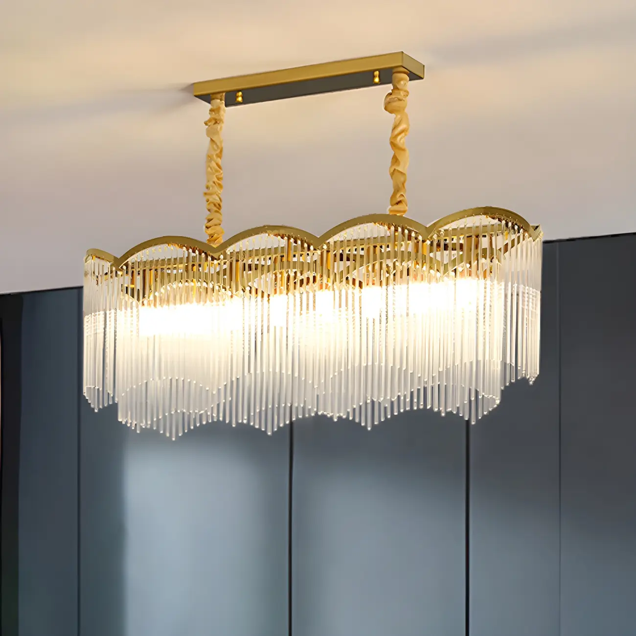 Gold Fluted Crystal Chain Chandelier for Dining Room Image - 6 | homeyfad