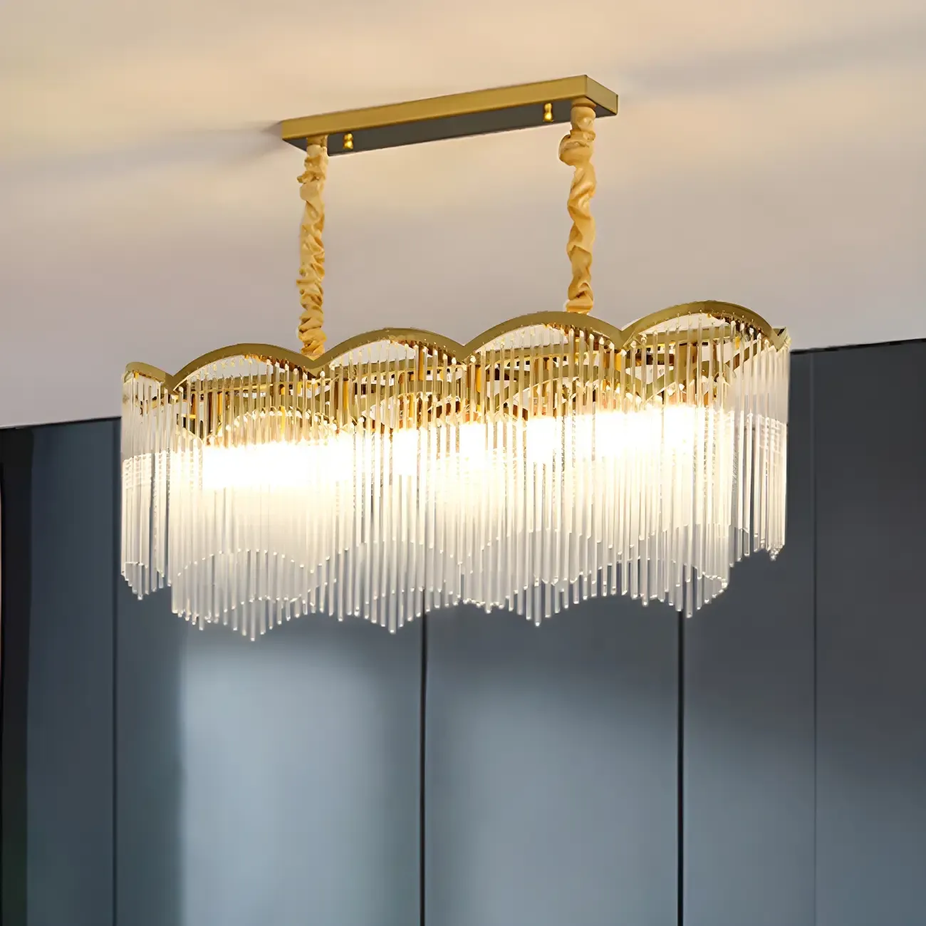 Gold Fluted Crystal Chain Chandelier for Dining Room Image - 6
