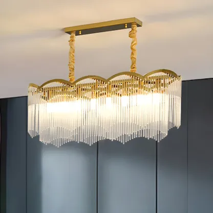 Gold Fluted Crystal Chain Chandelier for Dining Room Image - 6