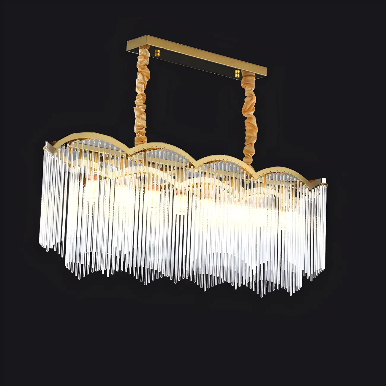 Gold Fluted Crystal Chain Chandelier for Dining Room Image - 7 | homeyfad