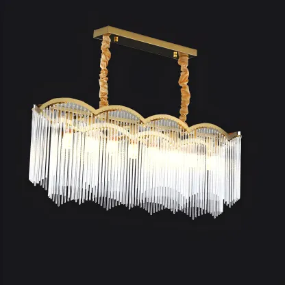Gold Fluted Crystal Chain Chandelier for Dining Room Image - 7