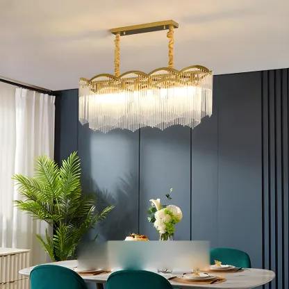 Gold Fluted Crystal Chain Chandelier for Dining Room Image - 2