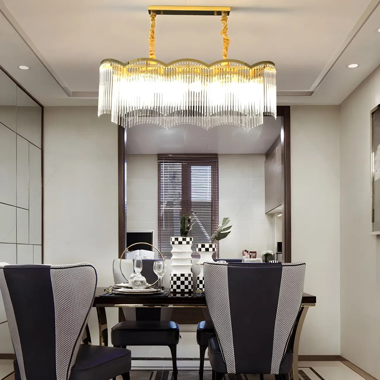 Gold Fluted Crystal Chain Chandelier for Dining Room Image - 11