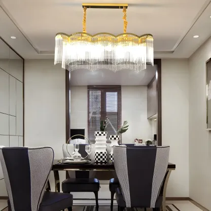 Gold Fluted Crystal Chain Chandelier for Dining Room Image - 11