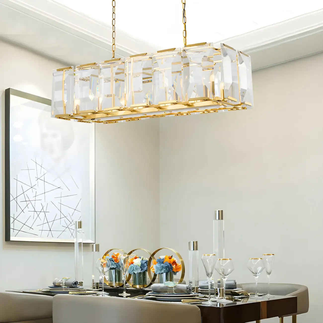 Modern Crystal Island Chandelier in Black and Gold Image - 5