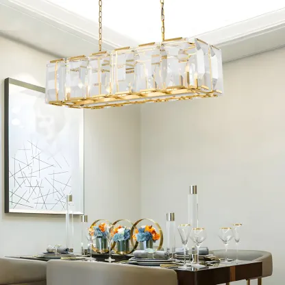 Modern Crystal Island Chandelier in Black and Gold Image - 5
