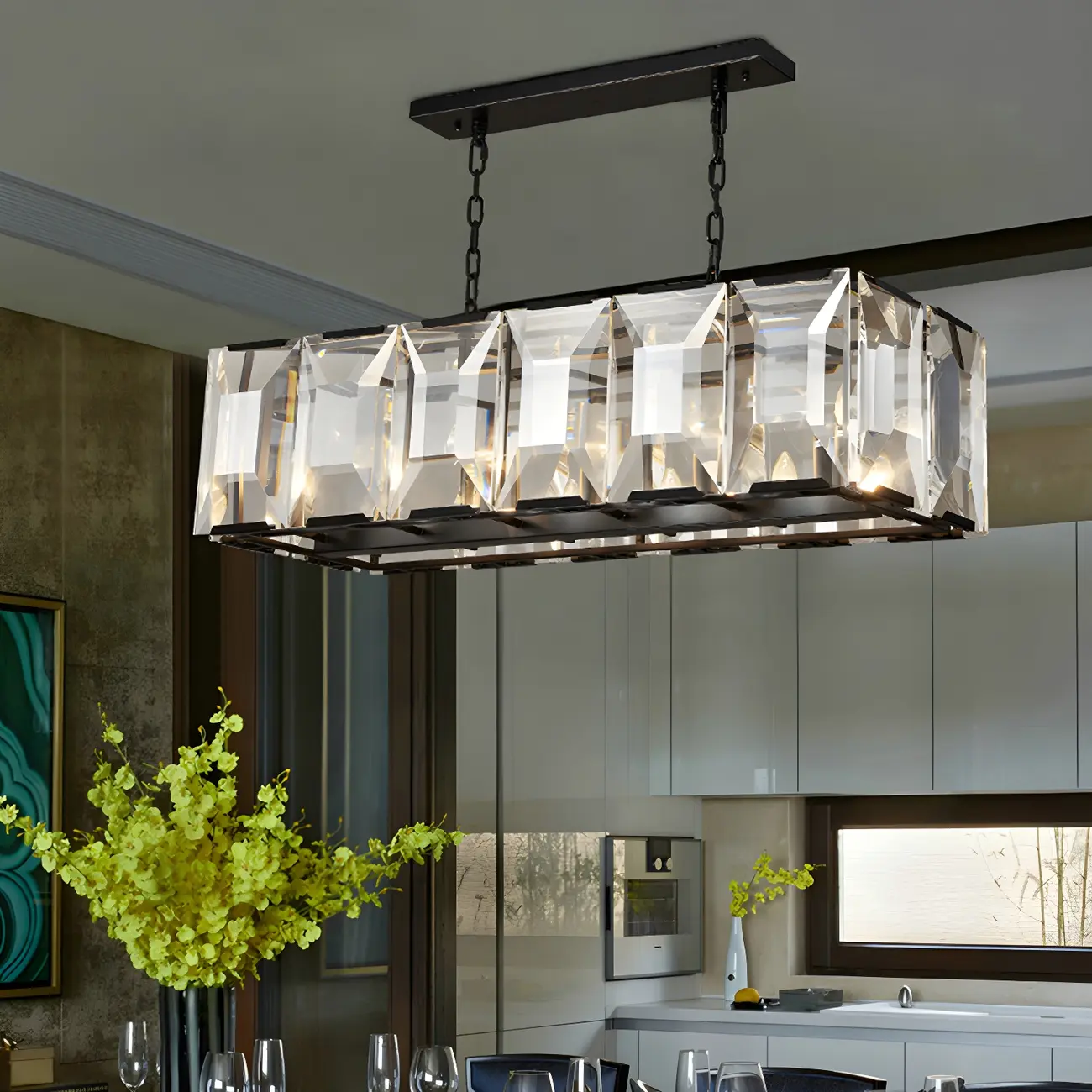 Modern Crystal Island Chandelier in Black and Gold Image - 2 | homeyfad