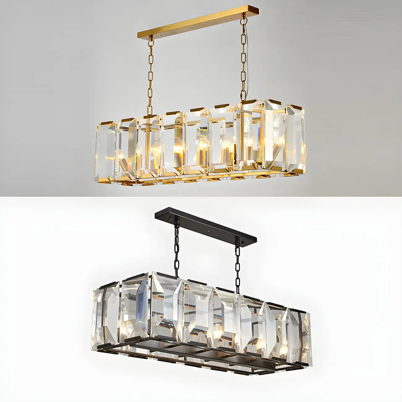 Modern Crystal Island Chandelier in Black and Gold Image - 9