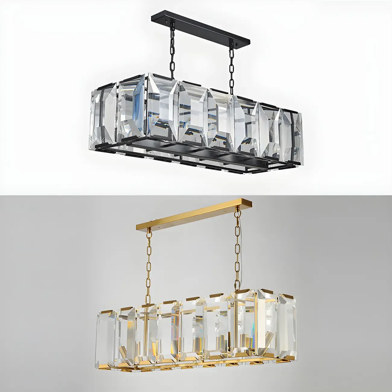 Modern Crystal Island Chandelier in Black and Gold Image - 10