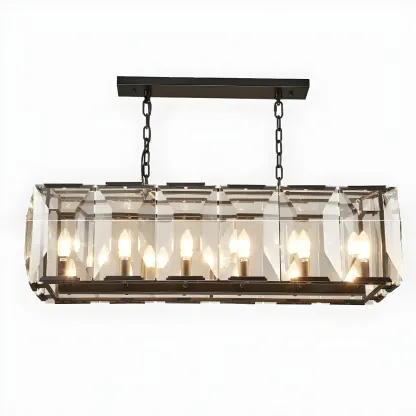 Modern Crystal Island Chandelier in Black and Gold Image - 11