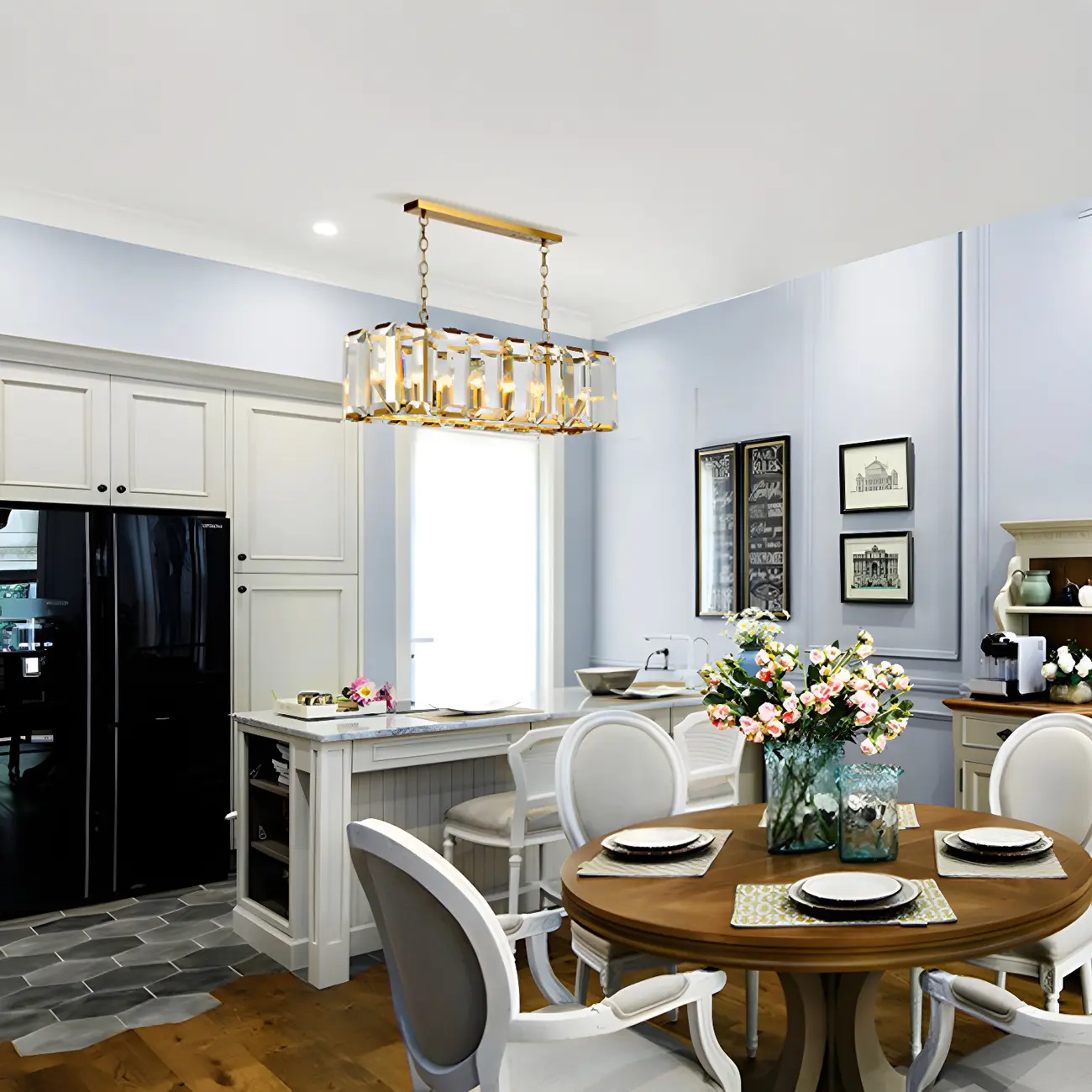 Modern Crystal Island Chandelier in Black and Gold Image - 14 | homeyfad