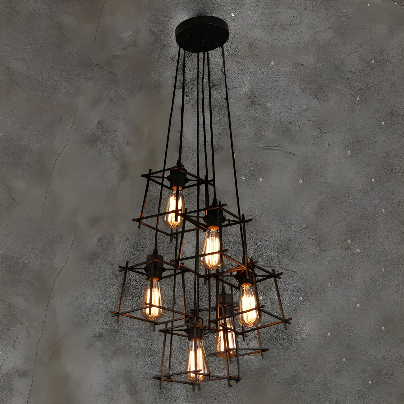 Large 10-Light Black Caged Industrial Pendant Chandelier | homeyfad