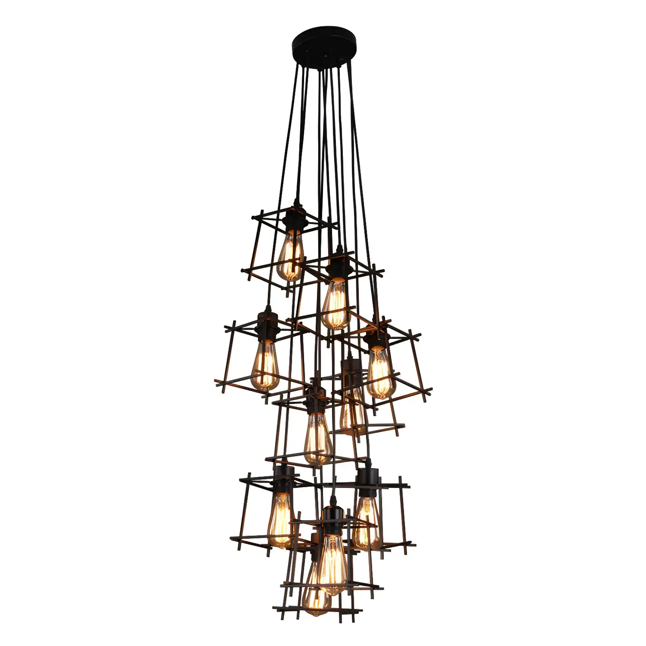 Large 10-Light Black Caged Industrial Pendant Chandelier | homeyfad