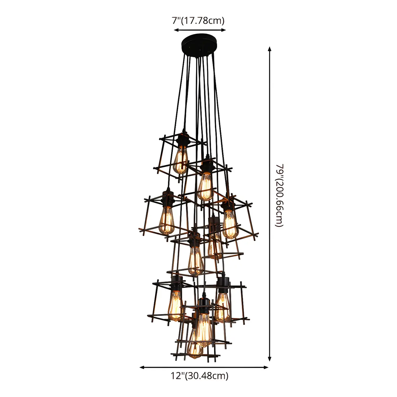 Large 10-Light Black Caged Industrial Pendant Chandelier | homeyfad