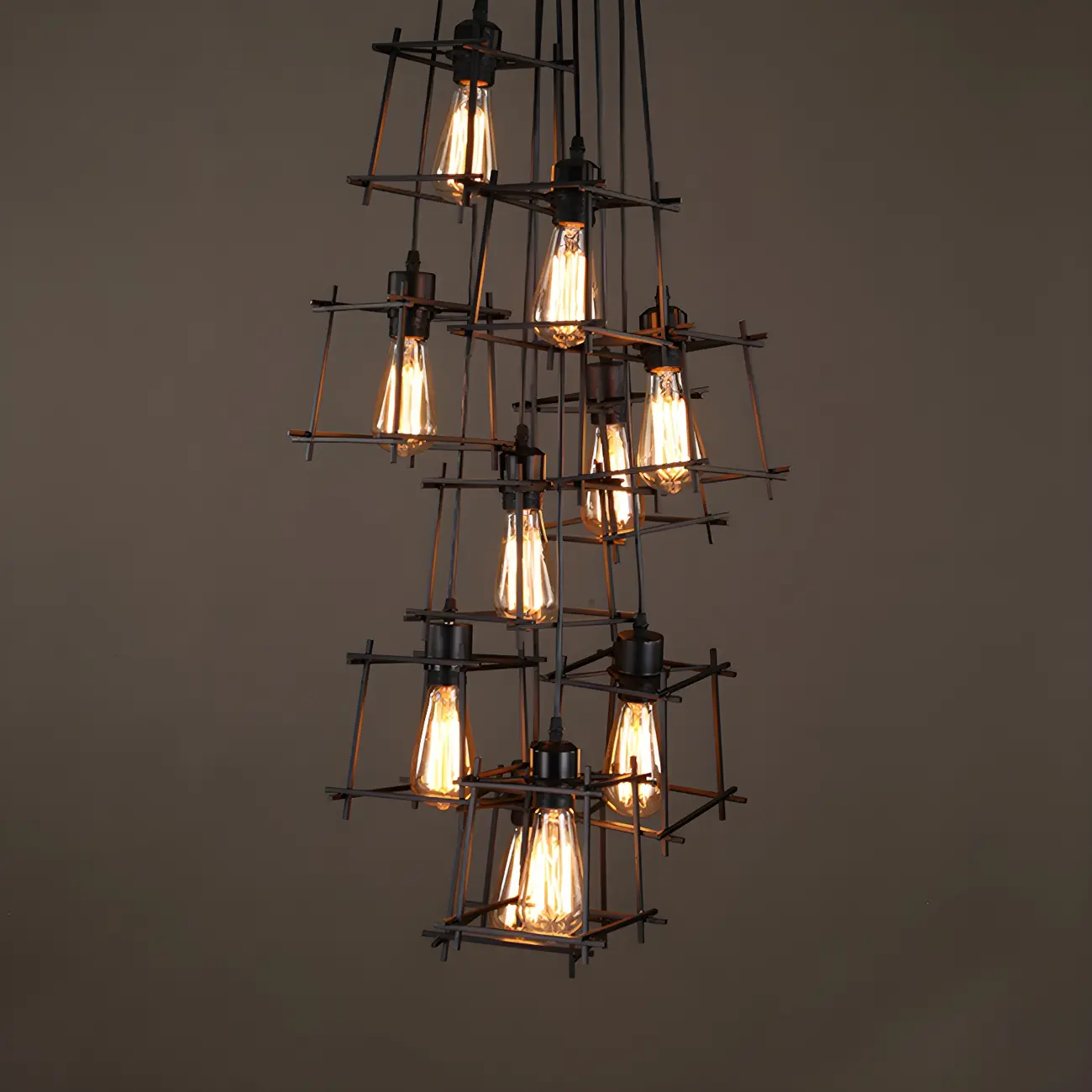 Large 10-Light Black Caged Industrial Pendant Chandelier | homeyfad