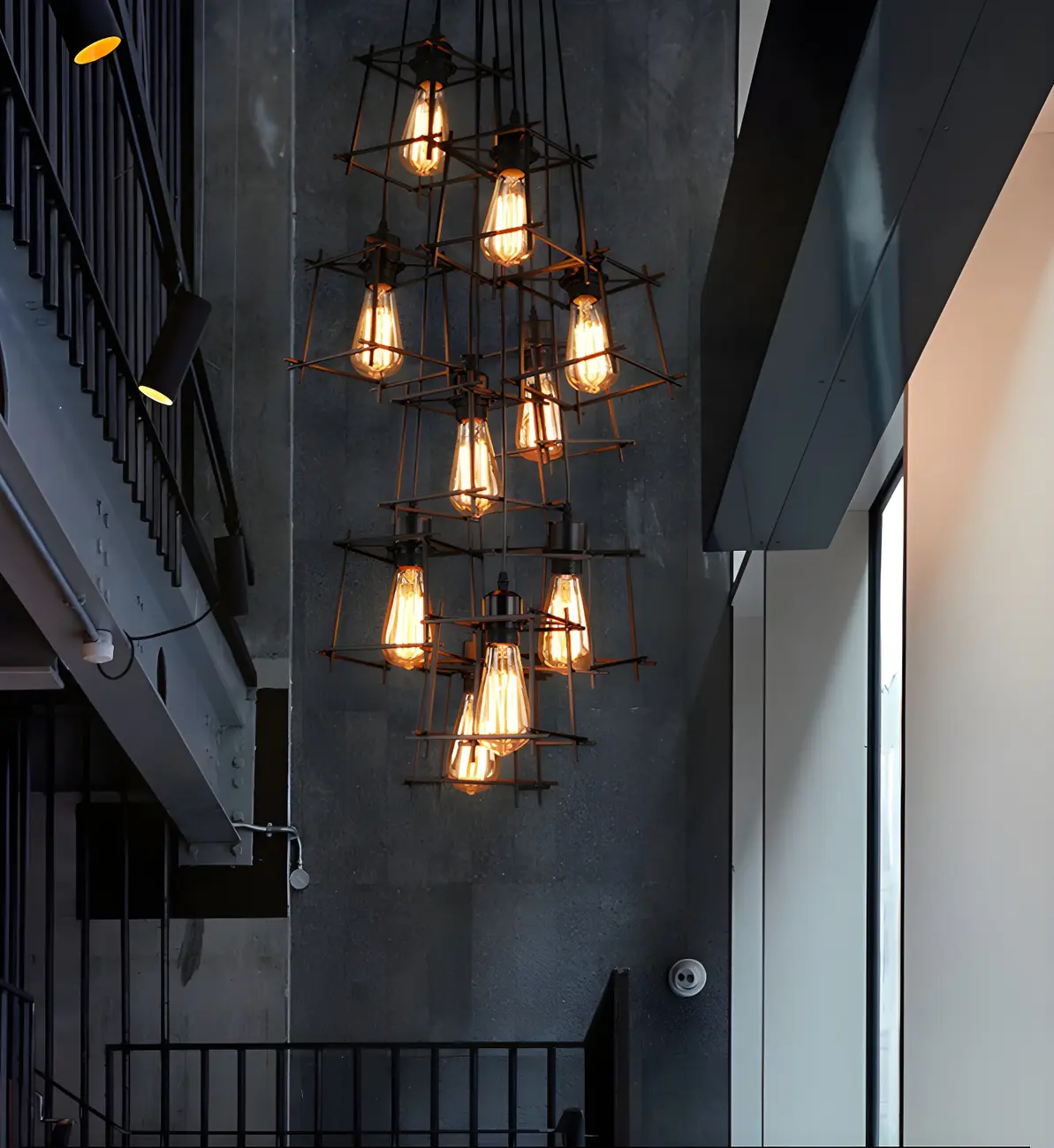 Large 10-Light Black Caged Industrial Pendant Chandelier | homeyfad