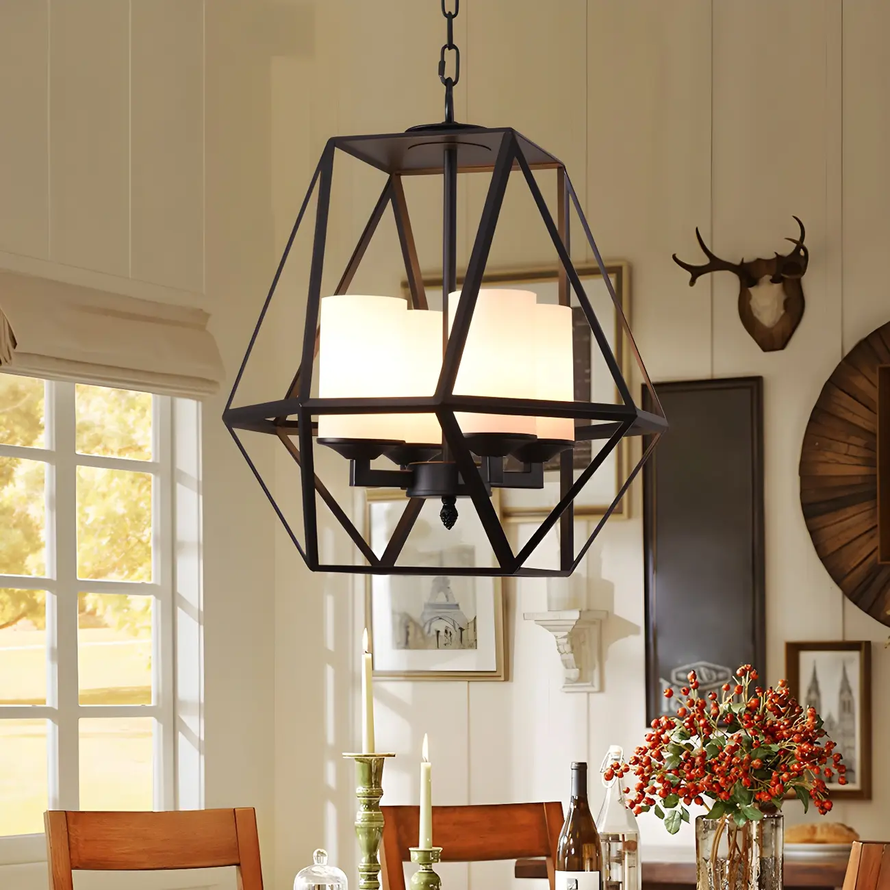 Black Geometric Iron Frame Modern Chandelier | homeyfad
