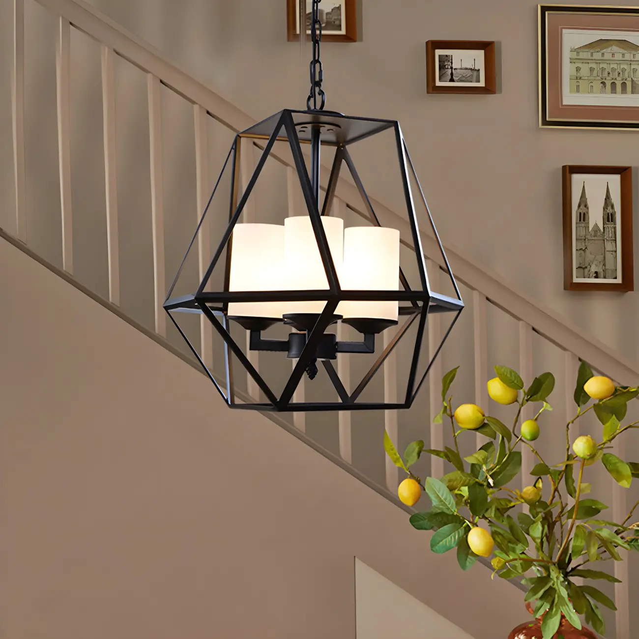 Black Geometric Iron Frame Modern Chandelier | homeyfad