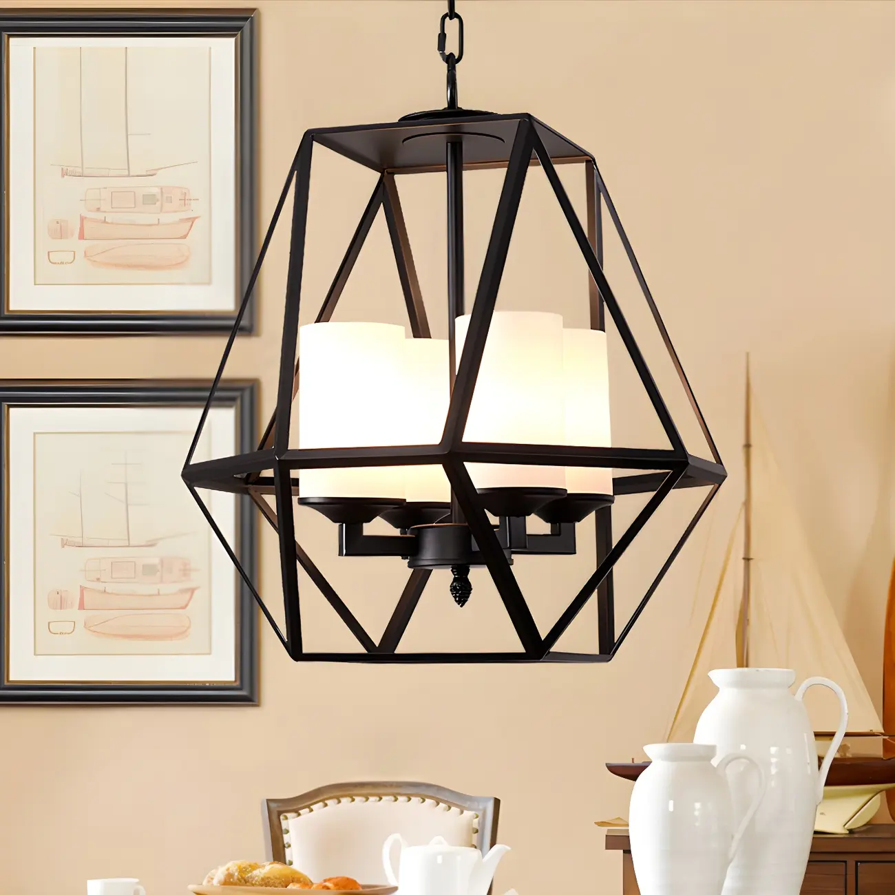 Black Geometric Iron Frame Modern Chandelier | homeyfad