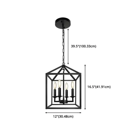 Black Square Metal Frame Modern Crystal Chandelier Image - 11