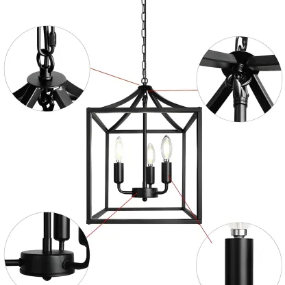 Black Square Metal Frame Modern Crystal Chandelier Image - 12