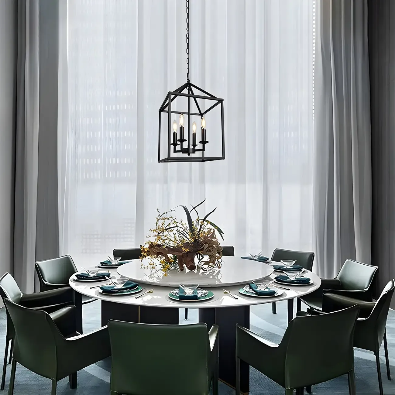Black Square Metal Frame Modern Crystal Chandelier Image - 3