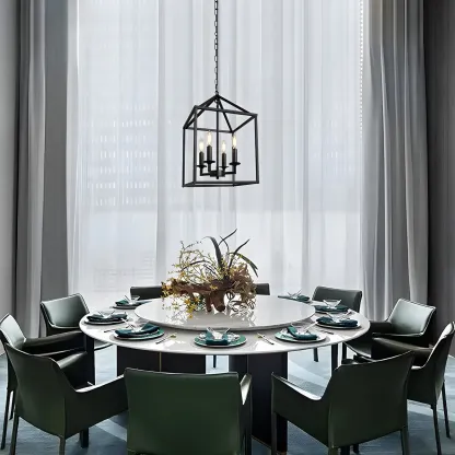 Black Square Metal Frame Modern Crystal Chandelier Image - 3