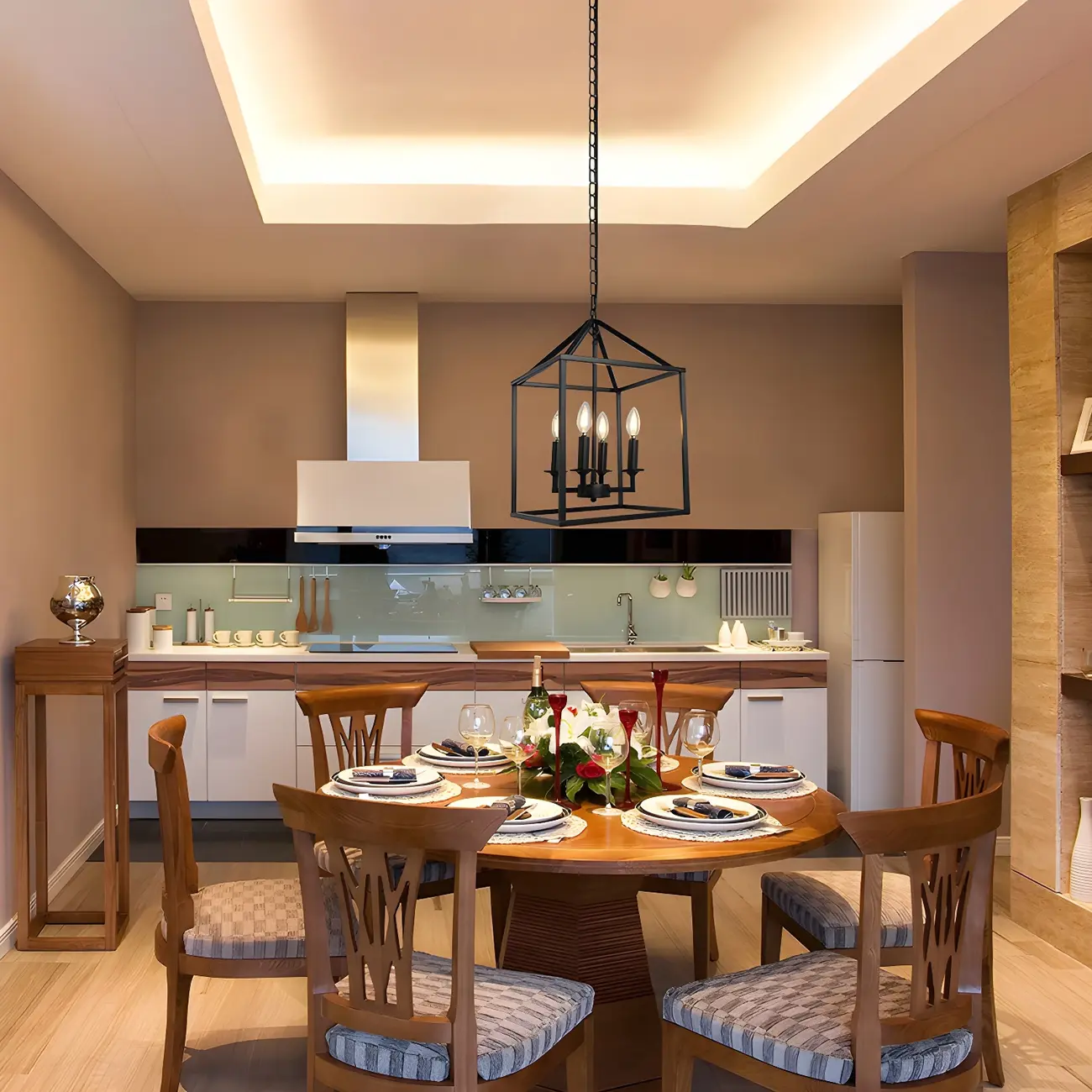 Black Square Metal Frame Modern Crystal Chandelier Image - 5 | homeyfad