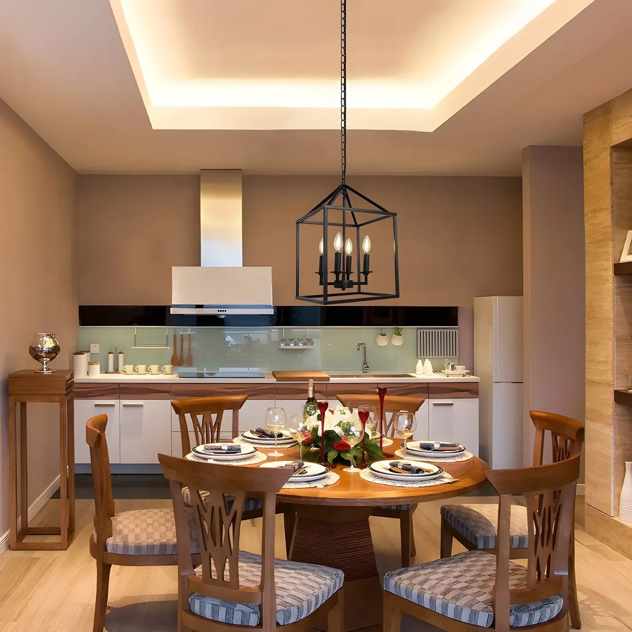 Black Square Metal Frame Modern Crystal Chandelier Image - 5