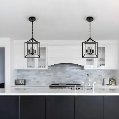 Black Square Metal Frame Modern Crystal Chandelier Image - 4