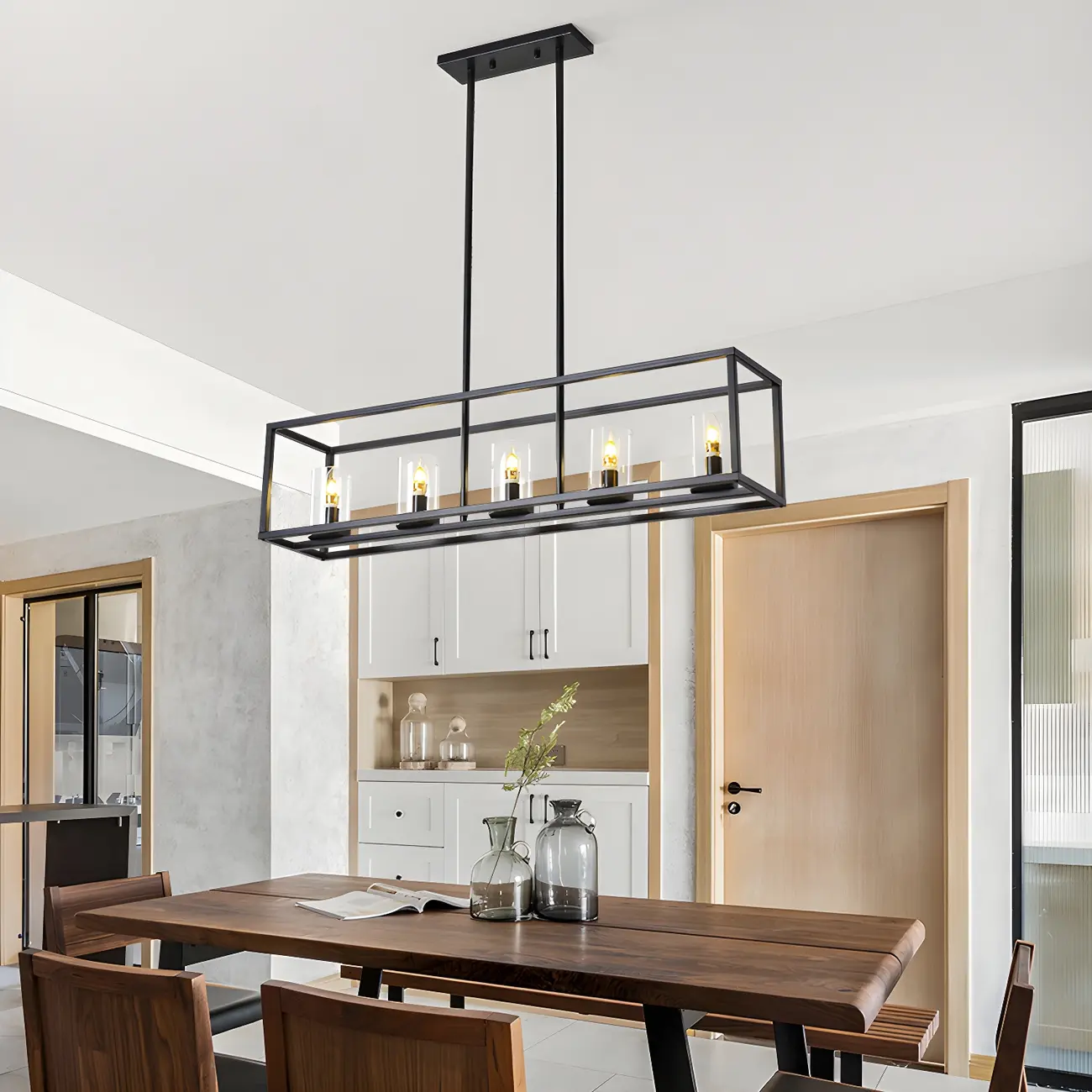 5-Light Industrial Black Glass Island Chandelier for Kitchen Image - 2 | homeyfad