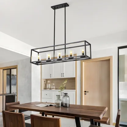 5-Light Industrial Black Glass Island Chandelier for Kitchen Image - 2