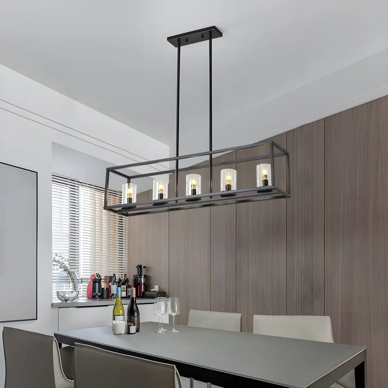 5-Light Industrial Black Glass Island Chandelier for Kitchen Image - 3