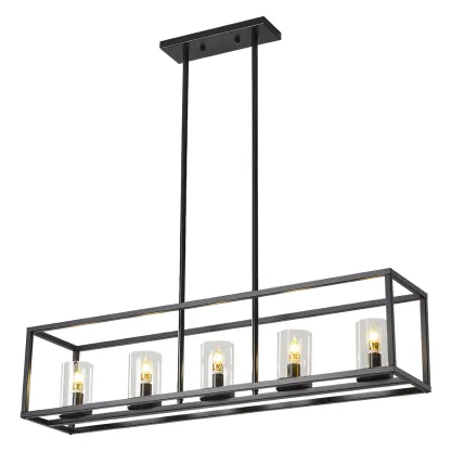 5-Light Industrial Black Glass Island Chandelier for Kitchen Image - 5