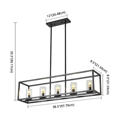 5-Light Industrial Black Glass Island Chandelier for Kitchen Image - 6