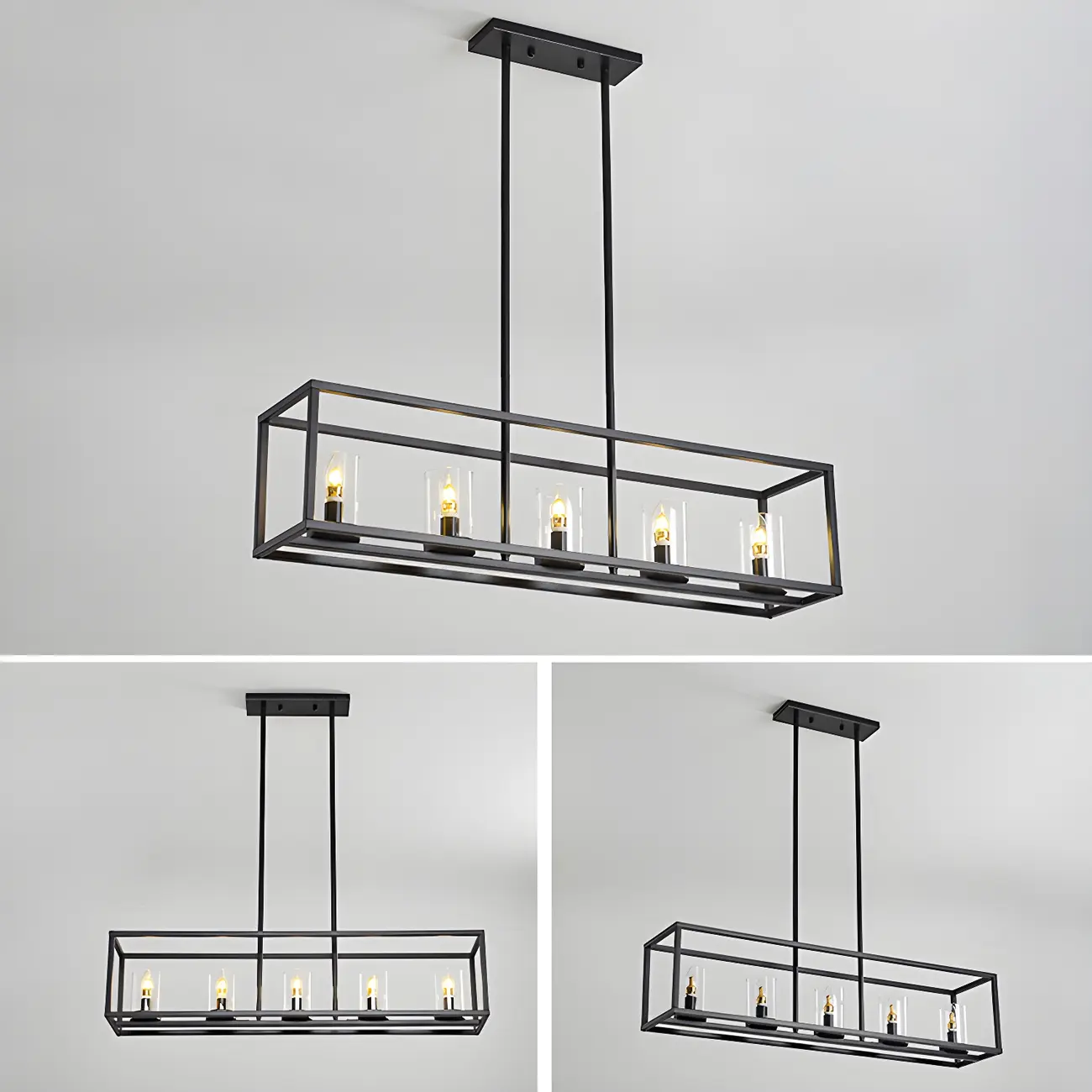 5-Light Industrial Black Glass Island Chandelier for Kitchen Image - 7 | homeyfad