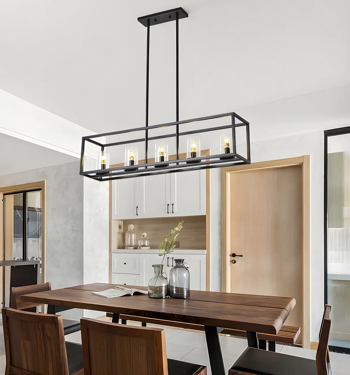 5-Light Industrial Black Glass Island Chandelier for Kitchen Image - 9 | homeyfad