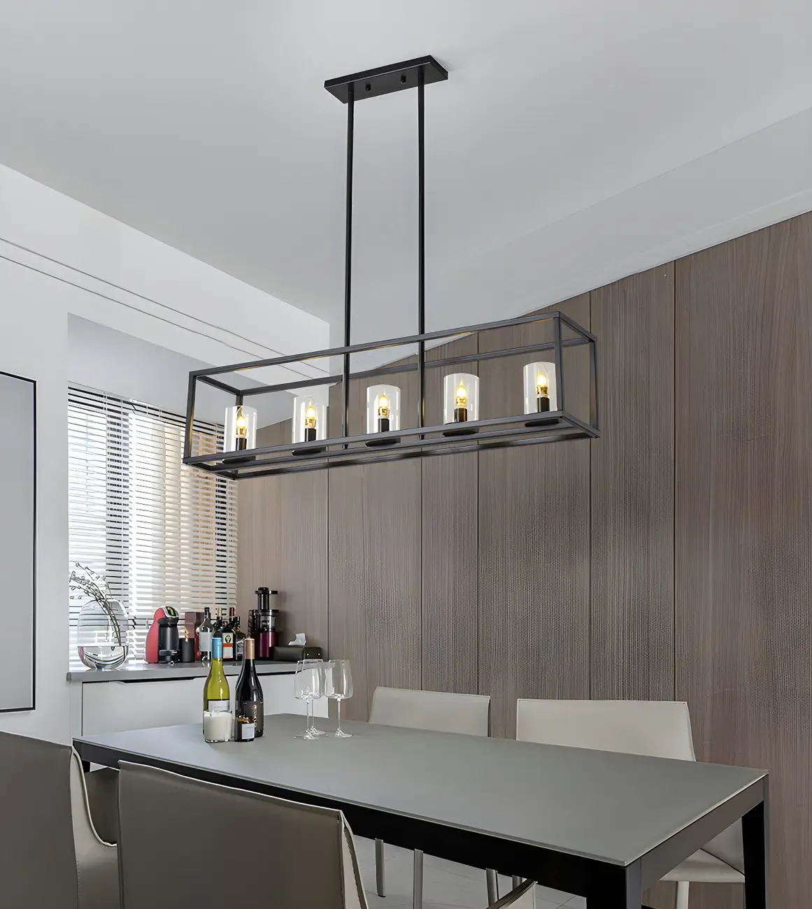 5-Light Industrial Black Glass Island Chandelier for Kitchen Image - 10
