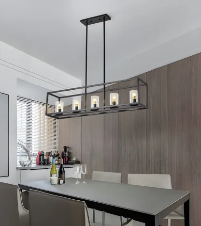 5-Light Industrial Black Glass Island Chandelier for Kitchen Image - 10