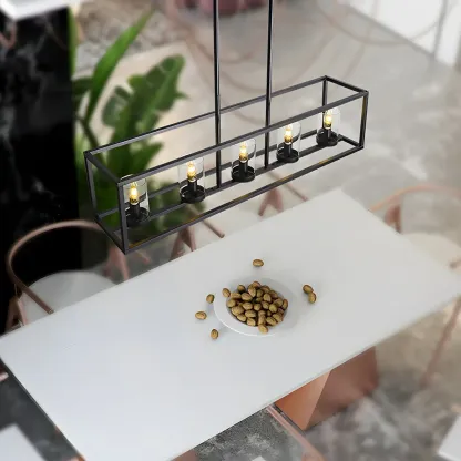 5-Light Industrial Black Glass Island Chandelier for Kitchen Image - 11