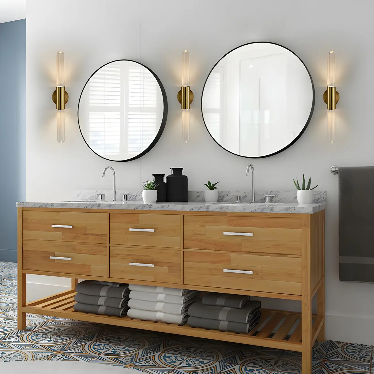 Cylinder Modern Brass 2-Light Vanity Light for Bathroom | homeyfad
