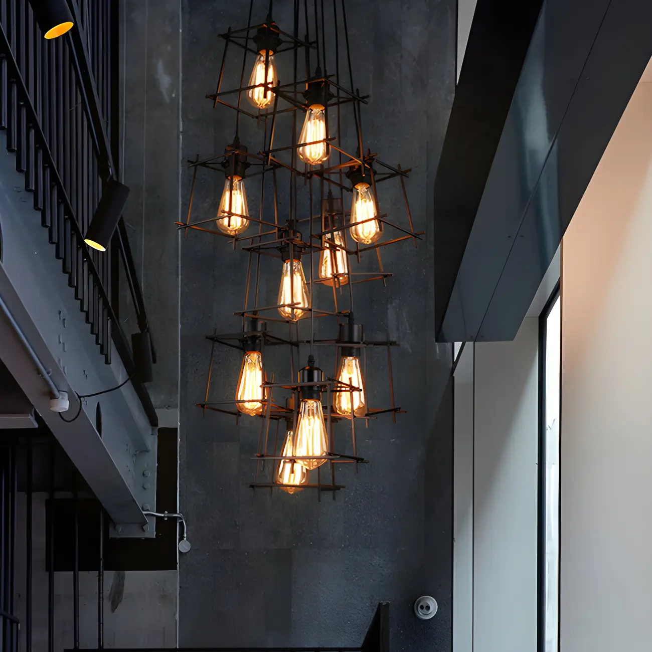 Large 10-Light Black Caged Industrial Pendant Chandelier | homeyfad