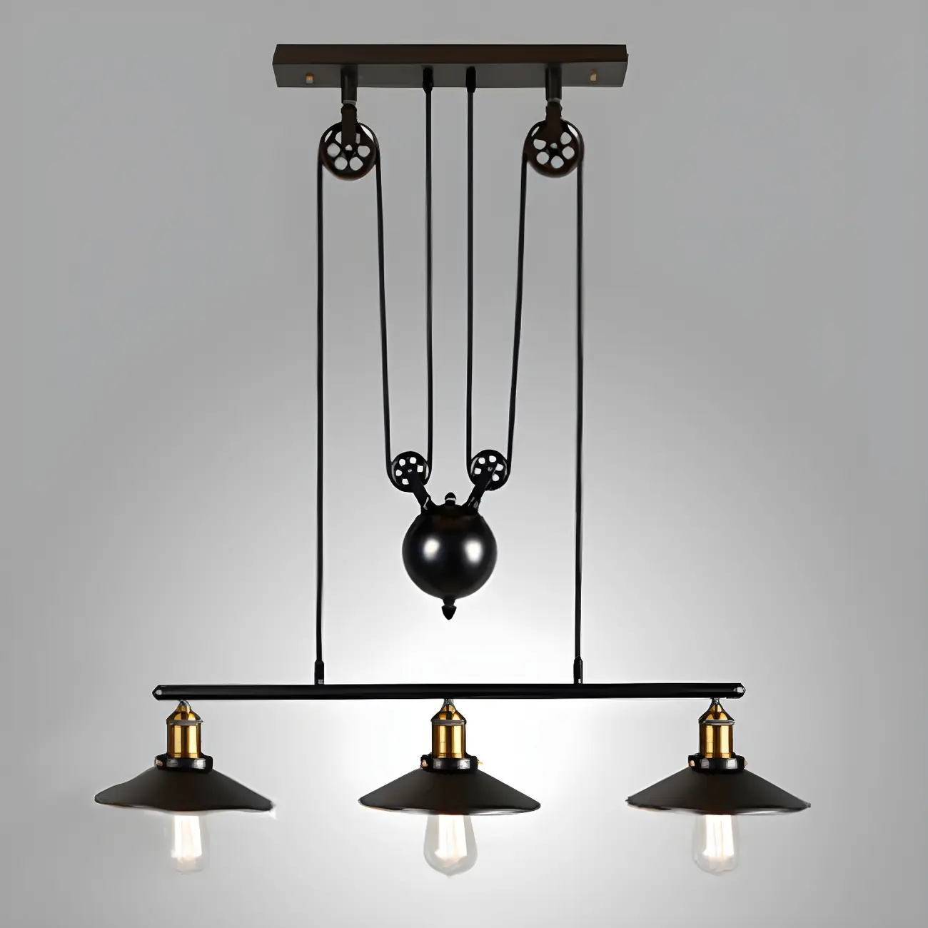 Industrial Black Metal Pulley Pendant Light for Kitchen Image - 5 | homeyfad