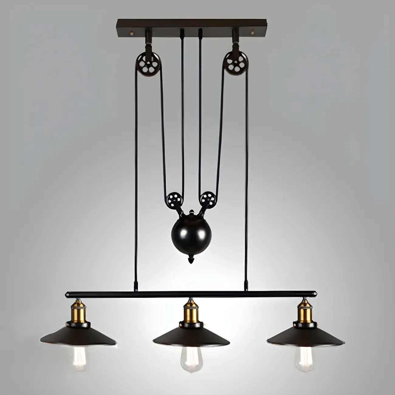 Industrial Black Metal Pulley Pendant Light for Kitchen Image - 5